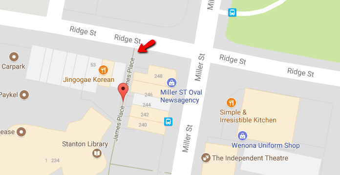 Map showing the Prime Partners office on Ridge Street, North Sydney