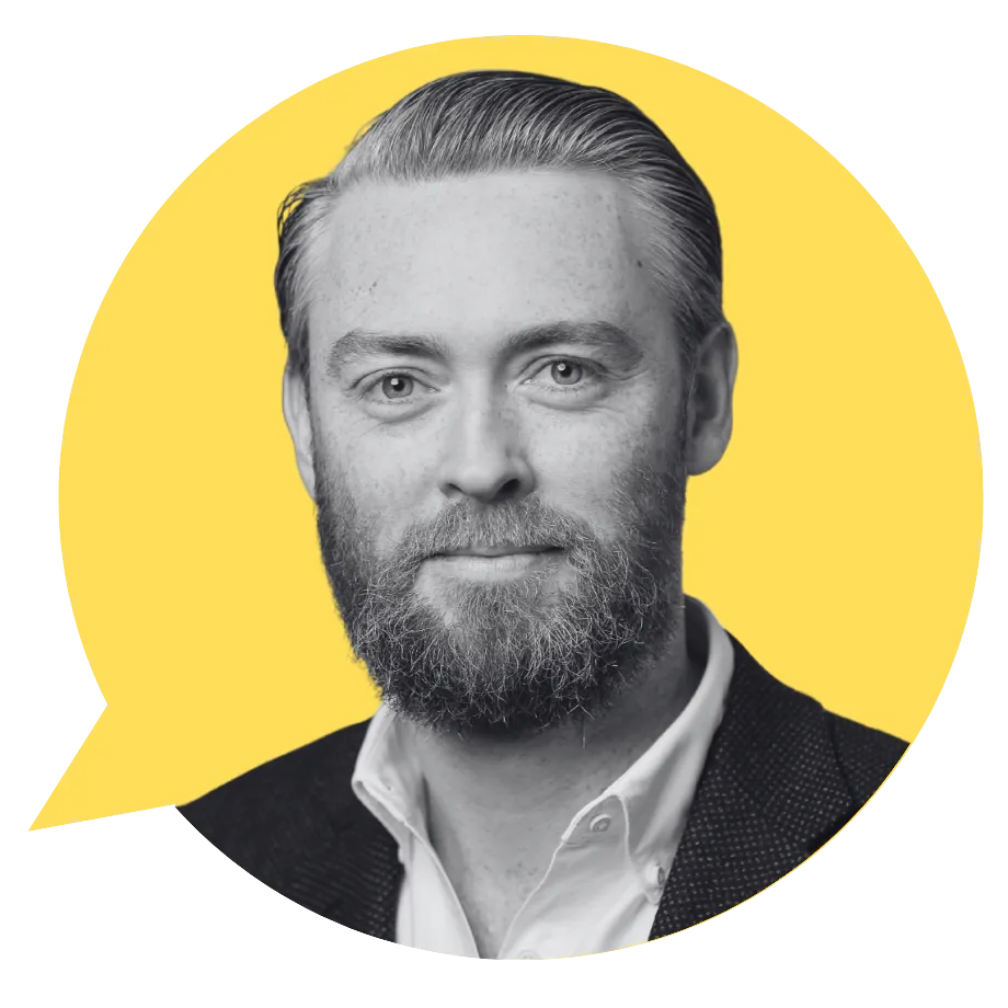 Portrait of James Carey in a Prime Perspectives speech bubble