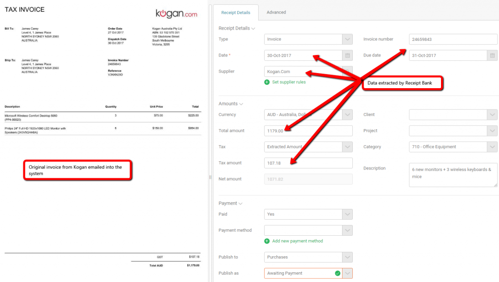 A supplier invoice beside the Xero fields it fills in automatically